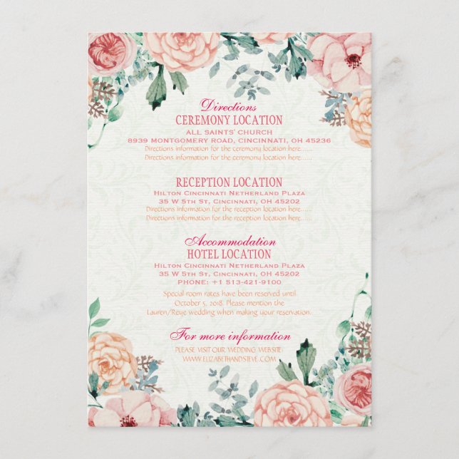 Cartão De Informações Informações sobre Detalhes de Casamento Floral Chi (Frente)