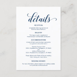 Cartão De Informações Informações sobre Detalhes do Casamento, Azul Mari