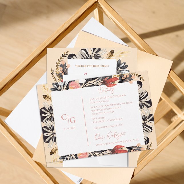 Cartão De Informações Informações sobre Detalhes do Casamento Floral Rus (Watercolor Rustic Floral Wedding Details Info Enclosure Card)