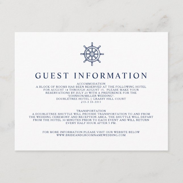 Cartão De Informações Informações sobre o convidado da roda náutica do n (Frente)