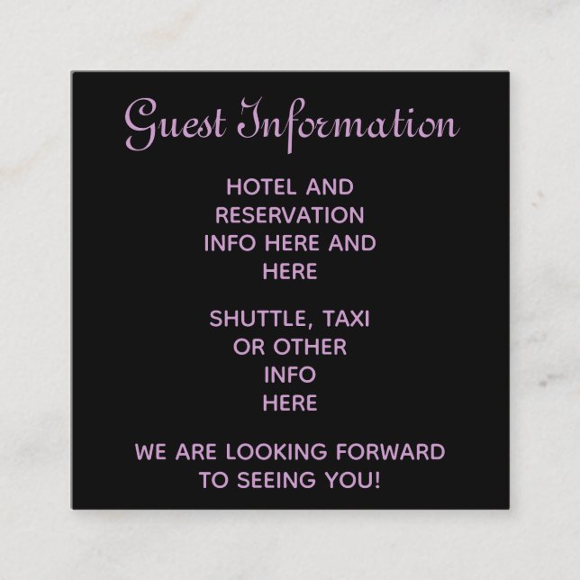 Cartão De Informações Informações sobre reservas de convidados para casa (Frente)
