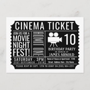 Cartão De Informações Ingresso de Cinema Preto, Ingresso de Festa de Ani