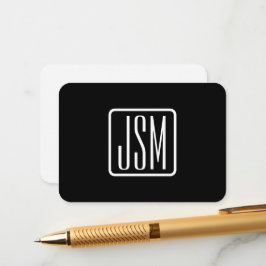 Cartão De Informações Iniciais Modernos Monogramados | Preto & Branco