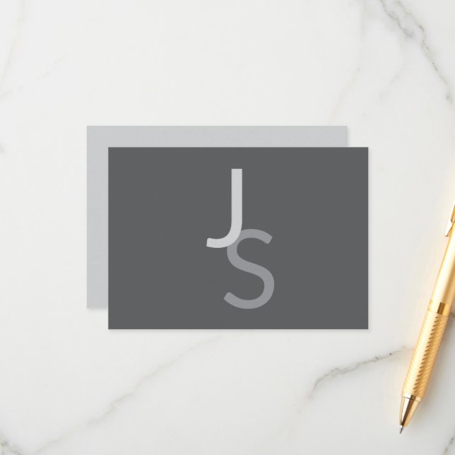 Cartão De Informações Iniciais Monogramas Sobrepostos Modernos | Cinza (Frente/Verso In Situ)