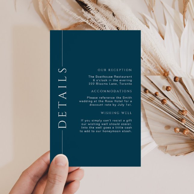 Cartão De Informações Inserto de detalhes de casamento azul marinho mini (Criador carregado)