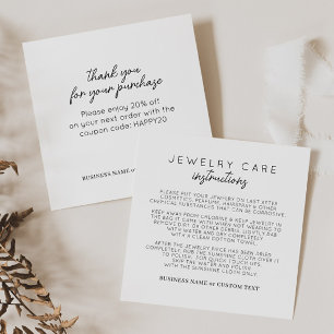Cartão De Informações Instrução Simples de Jewelry Care Obrigado a Negóc