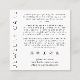 Cartão De Informações Instruções de Cuidados com Joias Chiques Obrigado 