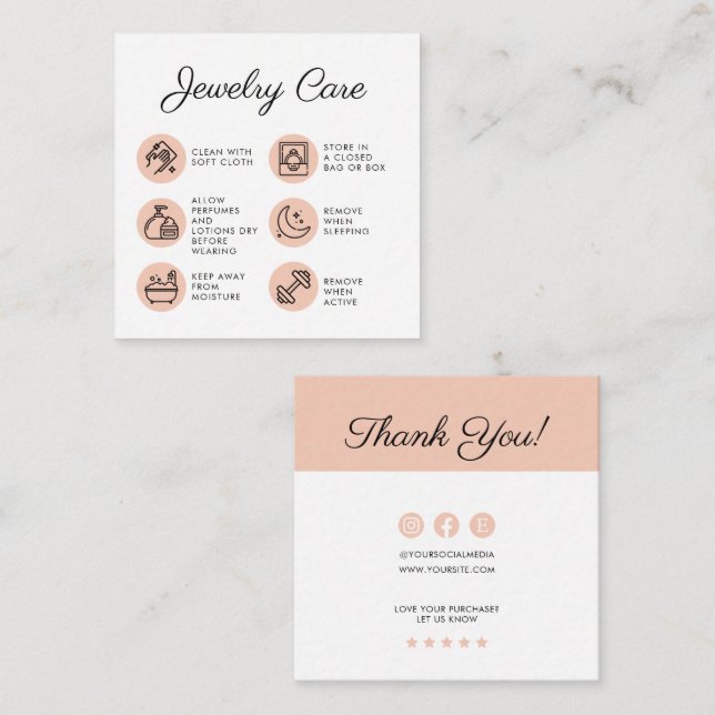 Cartão De Informações Instruções de Cuidados com Joias Gratidão Empresar (Frente/Verso)