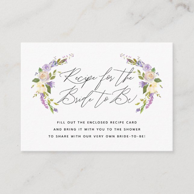 Cartão De Informações Instruções de Receita Floral Roxa para Noiva (Frente)
