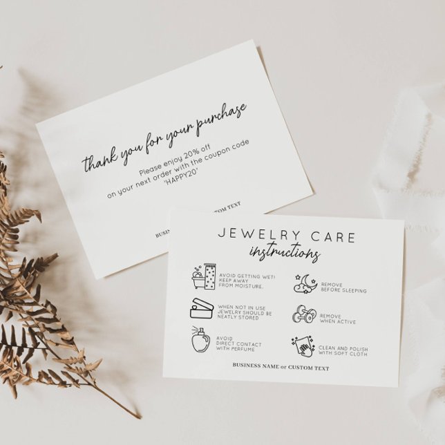 Cartão De Informações Instruções Mínimas de Cuidados com Joias Negócios  (Criador carregado)
