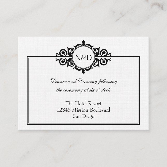 Cartão De Informações Invólucro branco preto de recepção de casamento vi (Frente)