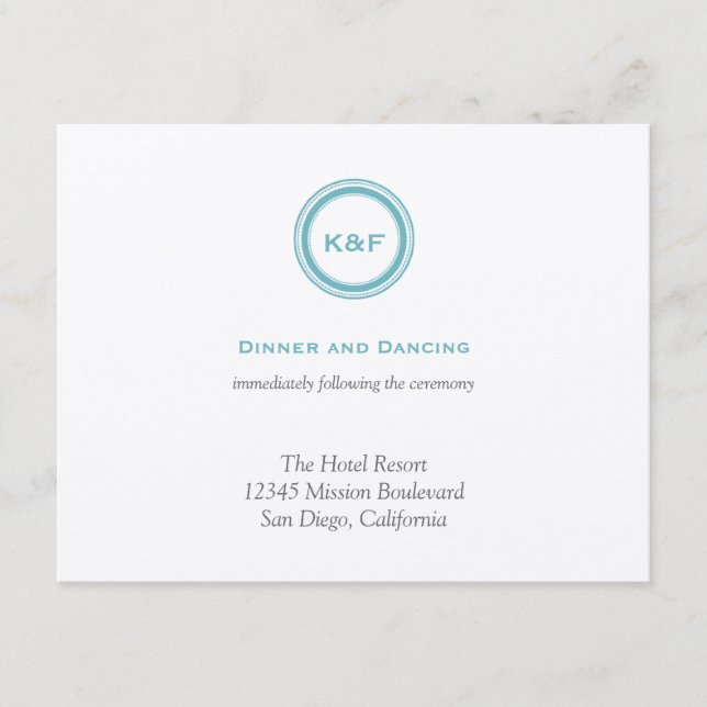 Cartão De Informações Invólucro de recepção de casamento de iniciais azu (Frente)