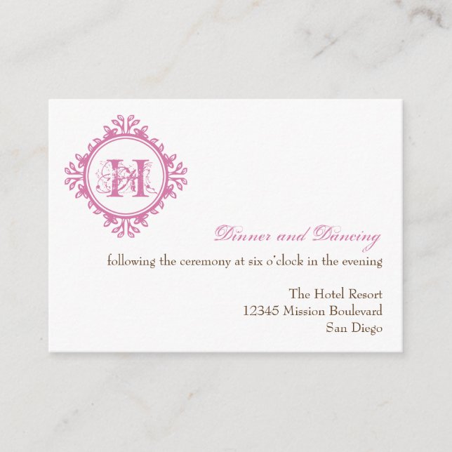 Cartão De Informações Invólucro de recepção de casamento rosa de decaime (Frente)