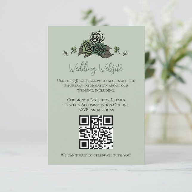 Cartão De Informações Irish Green Floral Skulls Casamento Website Código (Em pé/Frente)