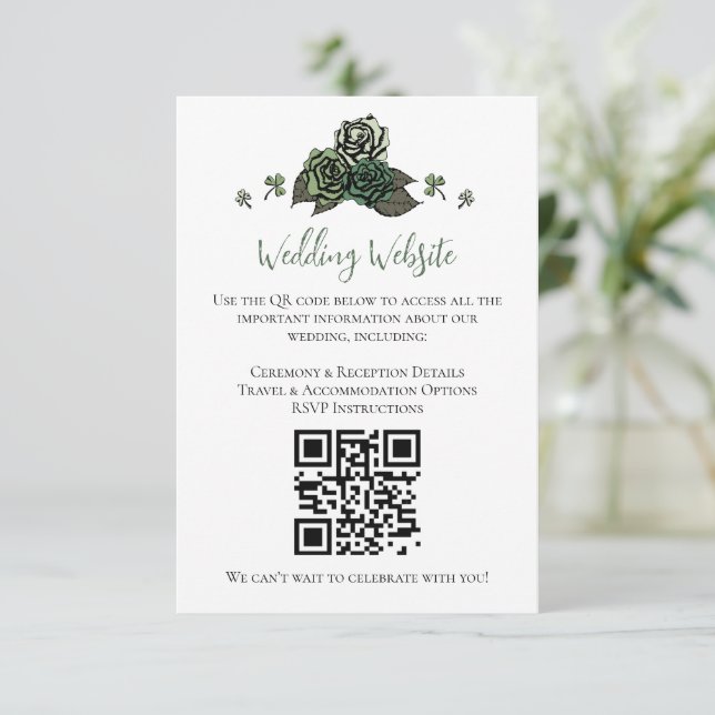 Cartão De Informações Irish Green Floral Skulls Casamento Website Código (Em pé/Frente)