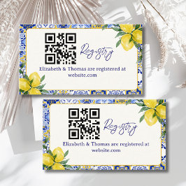 Cartão De Informações Italian watercolor tiles with lemon Bridal Shower