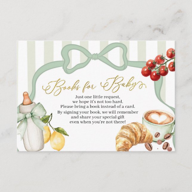 Cartão De Informações Italy Sage Green Coquette Stripes Books for Baby (Frente)