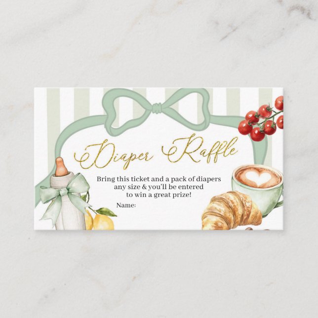 Cartão De Informações Italy Sage Green Coquette Stripes Diaper Raffle (Frente)