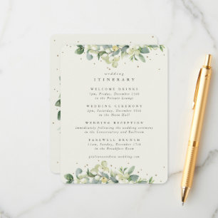 Cartão De Informações Itinerário de Casamento Creme com Snowberry e Euca