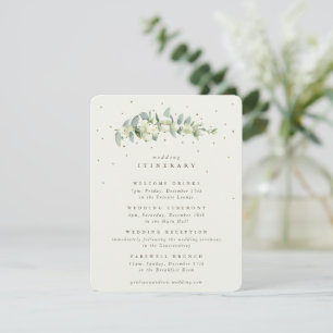 Cartão De Informações Itinerário de Casamento Creme Snowberry + Haste de