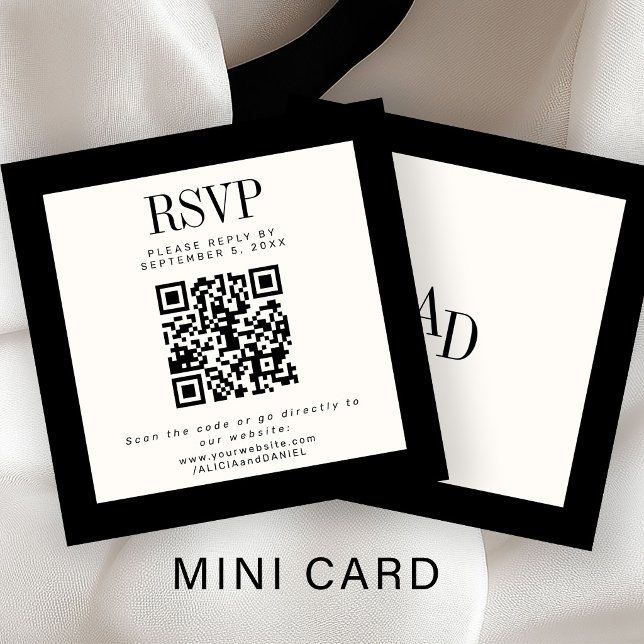Cartão De Informações Ivory black classic elegant QR RSVP wedding (Criador carregado)