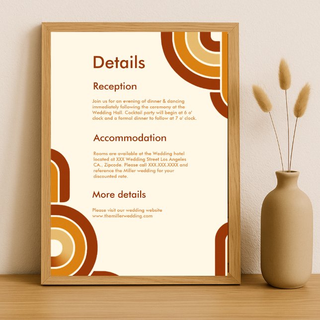 Cartão De Informações ivory Bold Retro Casamento dos anos 70 (Criador carregado)