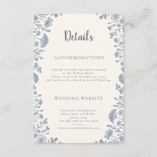 Cartão De Informações Ivory Periwinkle Wildflower Wedding Details Card