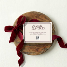 Cartão De Informações Ivory Red Old Money Wedding Details QR code