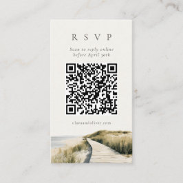 Cartão De Informações Ivory Sand Ocean Script Cape Cod QR Code RSVP Card