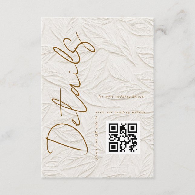 Cartão De Informações Ivory Simple QR code Wedding Details  (Frente)