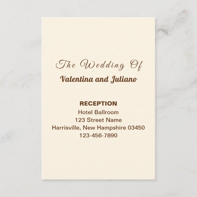 Cartão De Informações Ivory Wedding Reception Portrait Enclosure Card (Frente)