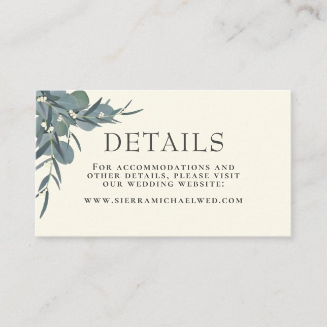 Cartão De Informações Ivory White | Pormenores sobre Casamentos Botânico (Frente)
