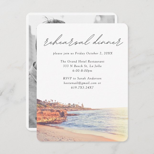 Cartão De Informações Jantar de Ensaios Elegante para Casamento em La Jo (Frente/Verso)