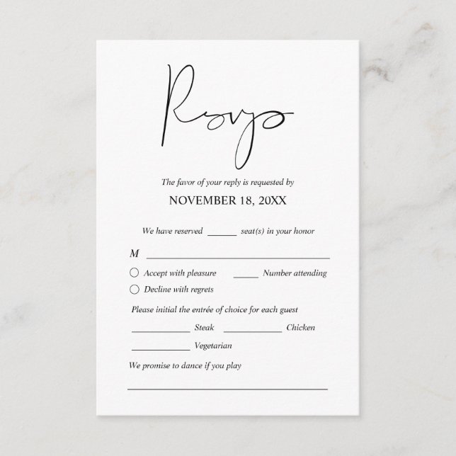 Cartão De Informações Janto de casamento moderno convida RSVP Enclosure  (Frente)