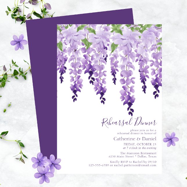 Cartão De Informações Janto de Ensaio de Casamento de Wisteria Watercolo (Criador carregado)