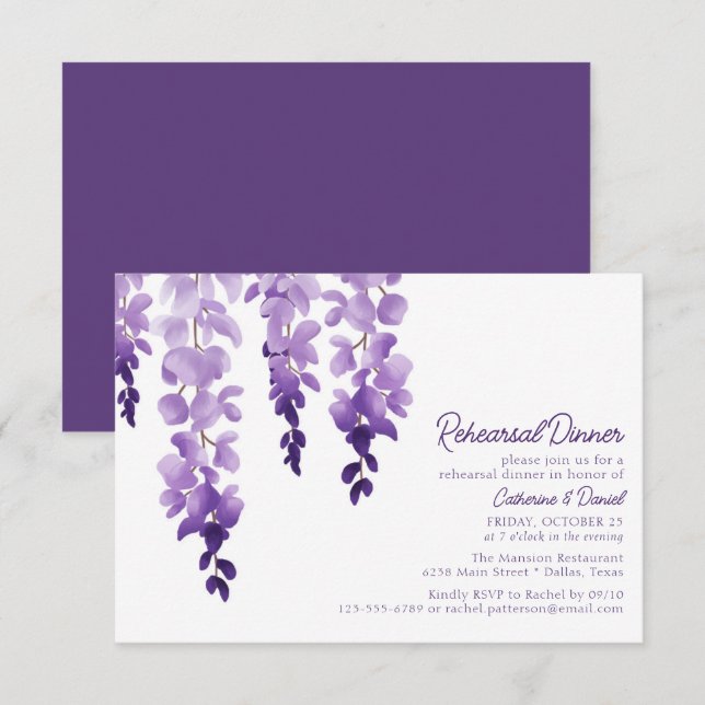 Cartão De Informações Janto de Ensaio de Casamento de Wisteria Watercolo (Frente/Verso)