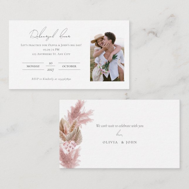 Cartão De Informações Janto de ensaio de colagem de fotos elegante (Frente/Verso)