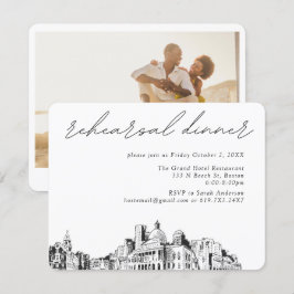 Cartão De Informações Janto de Ensaio Elegante de Casamento de Boston