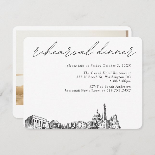 Cartão De Informações Janto Elegante de Casamento de Washington DC (Frente/Verso)