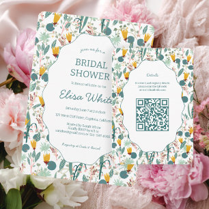 Cartão De Informações Jardim de Água Floral Chá de Noiva Fofo QR PERSONA