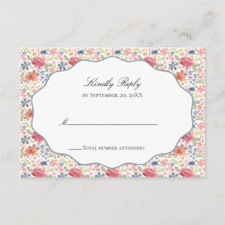 Cartão De Informações Jardim de Casamento com Flor Silvestre Azul Coral