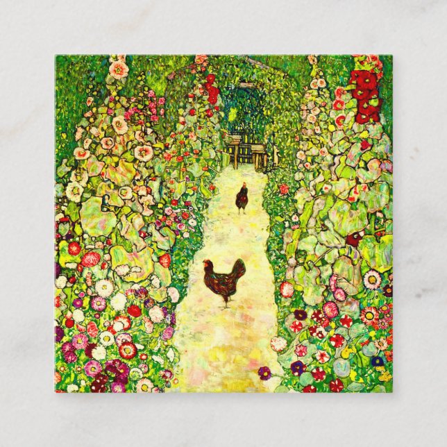Cartão De Informações Jardim de Gustav Klimt com Galinhas (Frente)