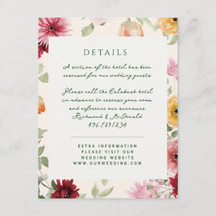 Cartão De Informações Jardim Floral em Aquarela Casamento Verde Sage