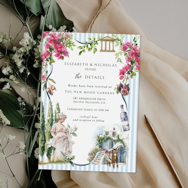 Cartão De Informações Jardim Grego | Detalhes do Convidado de Casamento (Criador carregado)