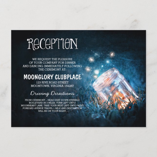 Cartão De Informações jarro de pedreiro com vaga-lumes azul recepção de  (Frente)