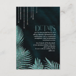 Cartão De Informações Jewel Palm Leaf Wedding Details Teal ID830