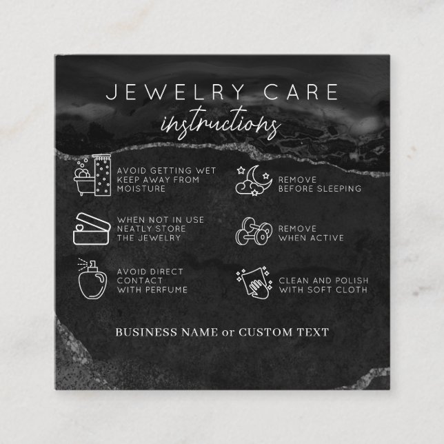 Cartão De Informações Jewelcare Obrigado Black Silver Agate Business (Frente)