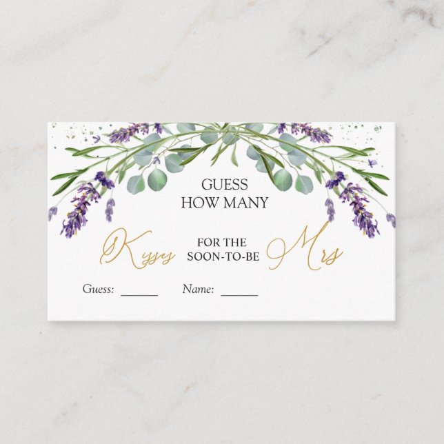 Cartão De Informações Jogo Adivinhe Quantos Beijos de Lavanda Eucalipto (Frente)