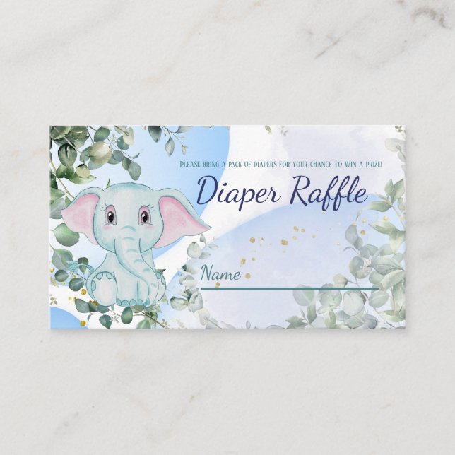 Cartão De Informações Jogo da Fralda Eucalyptus Raffle, Elefante Azul-Ci (Frente)