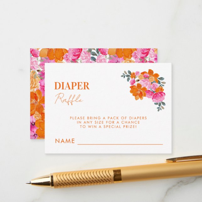 Cartão De Informações Jogo de Chá de fraldas da Fralda Laranja Rosa Raff (Frente/Verso In Situ)